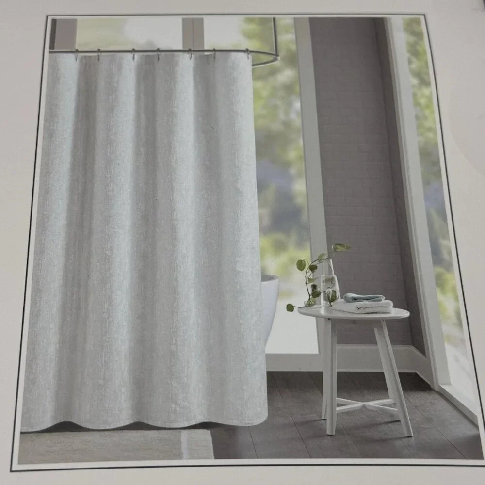 Rachel Zoe Lux White Silver Chenille SHOWER CURTAIN Holidays Christmas Elegant